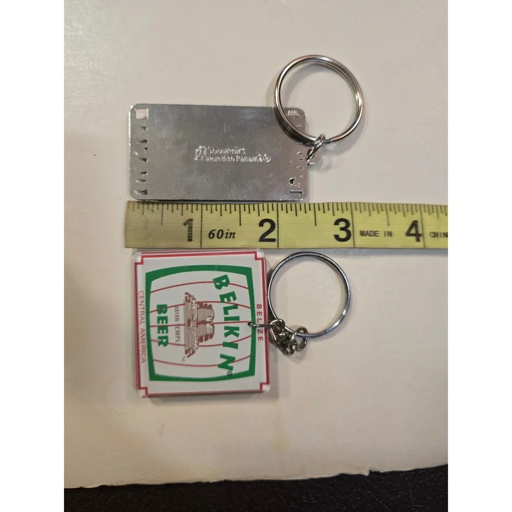 Panama Canal Enamel & Belize Belikin Beer Mayan Temple Souvenir Keychain Set 2pc